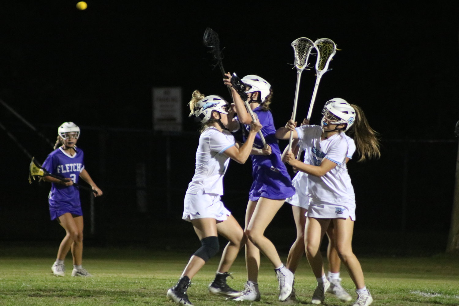 Ponte Vedra defenders swarm a Fletcher attacker. The Sharks allowed just five goals in two games during the district tournament.